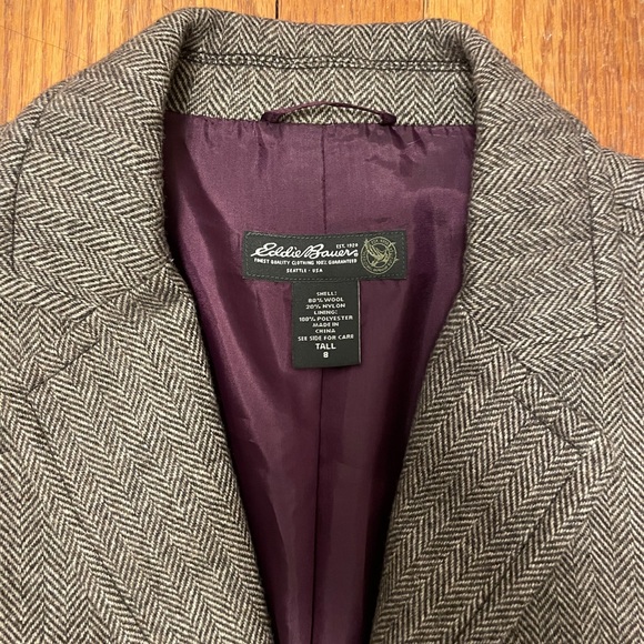 Eddie Bauer Brown Herringbone Blazer with Purple Lining - Picture 2 of 4